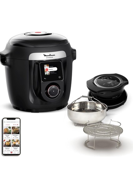 Cookeo Wi-Fi Akıllı Multicooker Seti, 10 Pişirme Modu ve Hızlı Basınçlı Pişirme Özelliği ile 100+ Tarif, Extra Crisp Yağsız Kızartma Aparatı ve Mymoulinex Uygulama Desteğiyle indirimleri