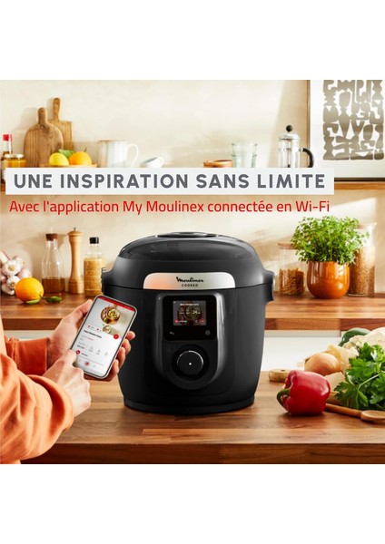 Cookeo Wi-Fi Akıllı Multicooker Seti, 10 Pişirme Modu ve Hızlı Basınçlı Pişirme Özelliği ile 100+ Tarif, Extra Crisp Yağsız Kızartma Aparatı ve Mymoulinex Uygulama Desteğiyle