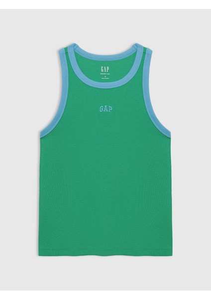 Kadın Yeşil Gap Logo Fitilli Halter Yaka Atlet