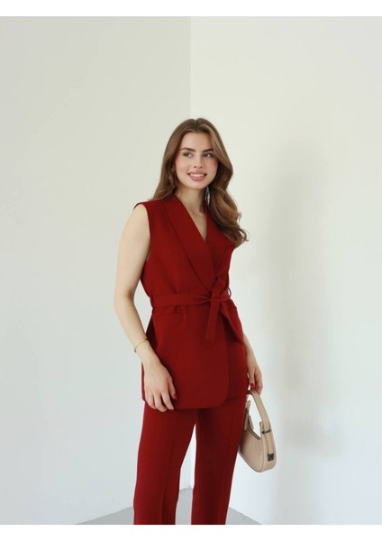 Kuşaklı Yelekli Ikili Blazer Takım modelleri