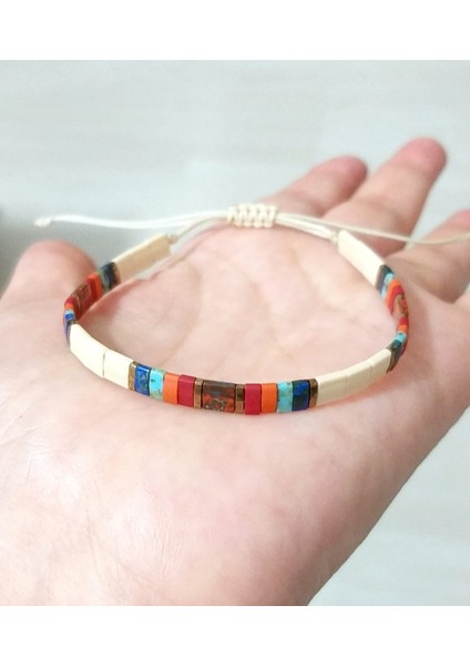 Krem Rengi Turuncu Kırmızı Turkuaz Rengi Lacivert Miyuki Tila Bileklik