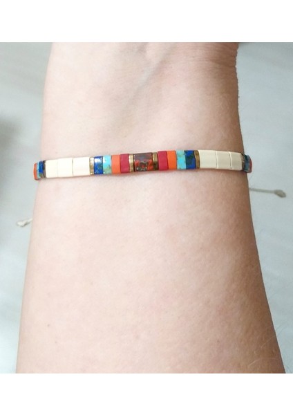 Krem Rengi Turuncu Kırmızı Turkuaz Rengi Lacivert Miyuki Tila Bileklik