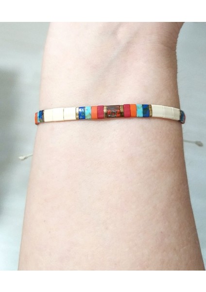 Krem Rengi Turuncu Kırmızı Turkuaz Rengi Lacivert Miyuki Tila Bileklik