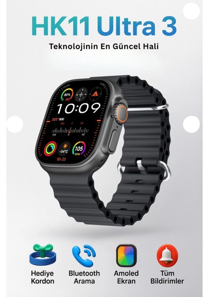 HK11 Ultra 3 Akıllı Saat 2.02” Amoled Ekran | Nfc & Bluetooth | Aı Sesli Asistan | 4gb Hafıza | Android & Ios Uyumlu