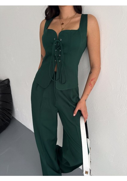 Yelek Pantolon Takım Ön Bağlama Premıum Kumaş