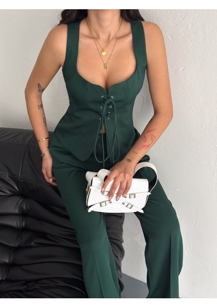 Yelek Pantolon Takım Ön Bağlama Premıum Kumaş