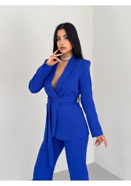 Kuşaklı Ceket Pantolon Takım