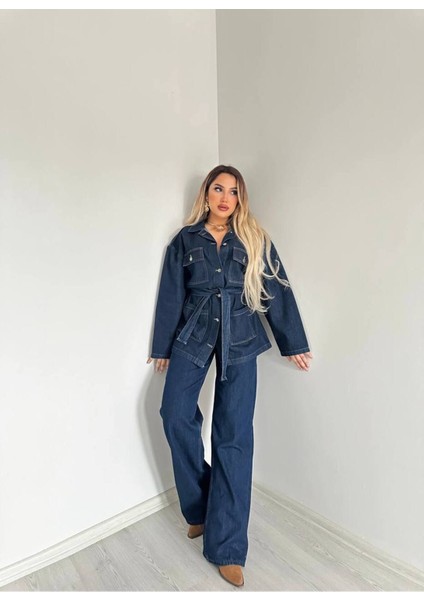 Kuşaklı Denim Takım