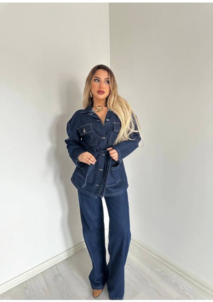 Kuşaklı Denim Takım modelleri