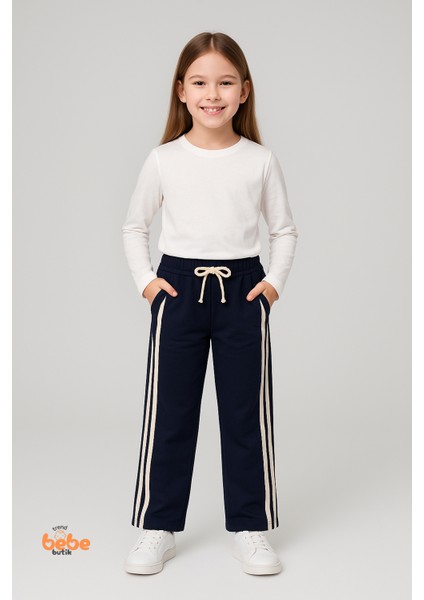Kız Çocuk Cepli Mevsimlik Eşofman Pantolon Çift Yan Şeritli,lastikli Bel,spor, Günlük Rahat Pantolon