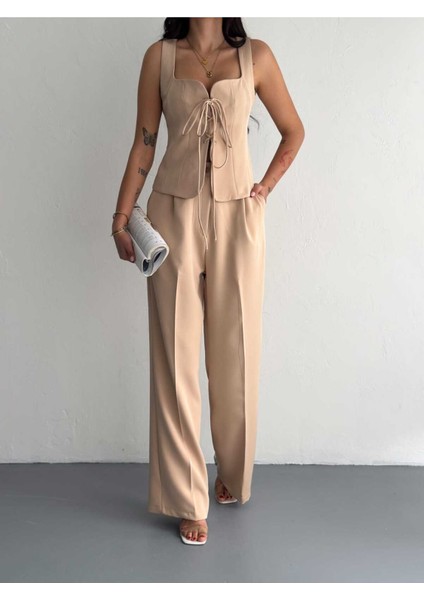 Yelek Pantolon Takım Ön Bağlama Premıum Kumaş