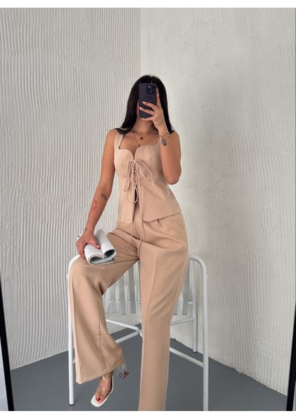 Yelek Pantolon Takım Ön Bağlama Premıum Kumaş