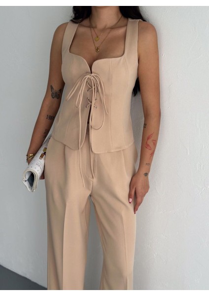 Yelek Pantolon Takım Ön Bağlama Premıum Kumaş