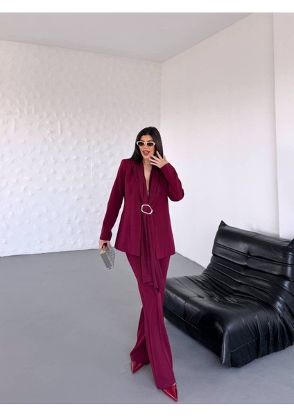 Şal Detay Ikili Blazer Ceket Takım