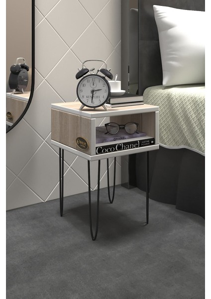 Kenzlife Beyaz Ceviz Suntalam Komodin – Metal Ayaklı, Açık Raflı, Modern Tasarımlı Yan Sehpa ve Depolama Ünitesi fırsatları