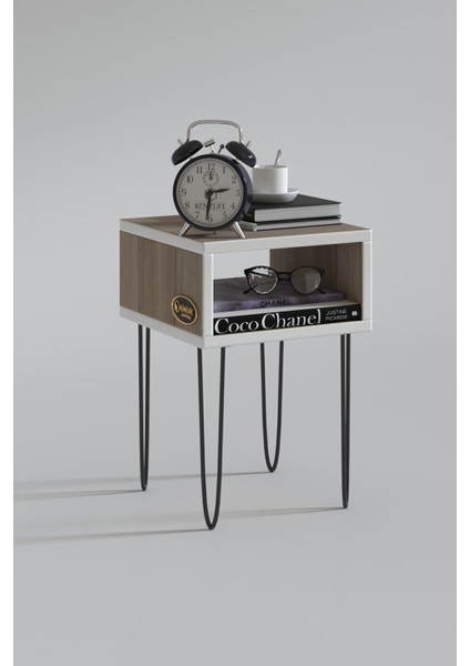 Kenzlife Beyaz Ceviz Suntalam Komodin – Metal Ayaklı, Açık Raflı, Modern Tasarımlı Yan Sehpa ve Depolama Ünitesi indirimleri