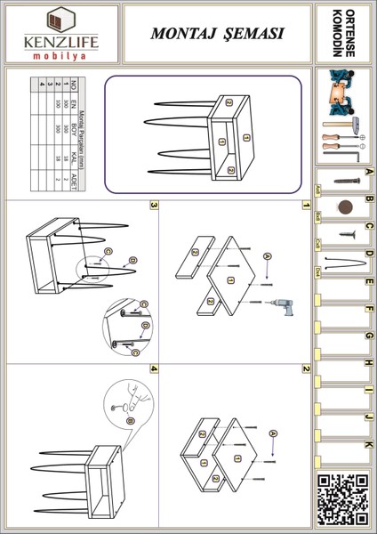 Kenzlife Beyaz Ceviz Suntalam Komodin – Metal Ayaklı, Açık Raflı, Modern Tasarımlı Yan Sehpa ve Depolama Ünitesi