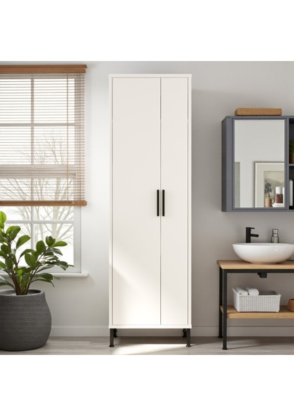 Çok Amaçlı Dolap Vileda Banyo Dolabı Kiler Dolabı Beyaz