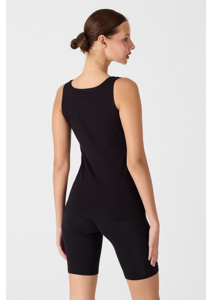 Kadın Siyah 3'lü Kalın Askılı %100 Pamuk Jakarlı Atlet 3M354