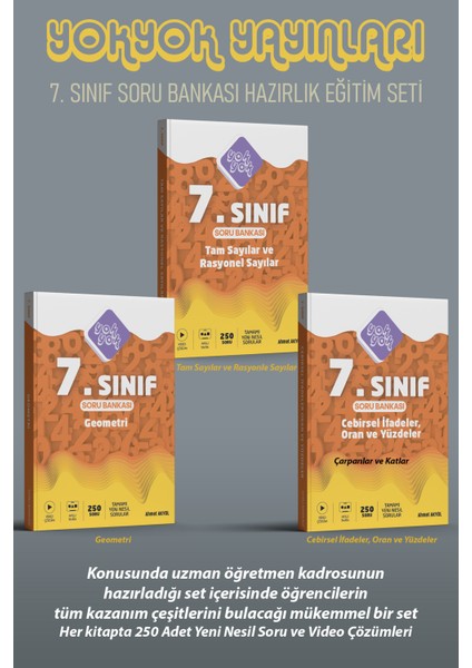 7. Sınıf Matematik Soru Bankası Tam Set - Toplam 750 Soru 3 Kitap