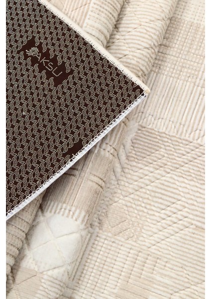 Aksu Jayla Bej Kaymaz Tabanlı Kesme Kabartmalı Salon Koridor Mutfak Halı modelleri