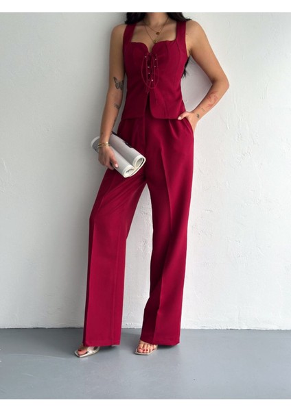 Yelek Pantolon Takım Ön Bağlama Premıum Kumaş