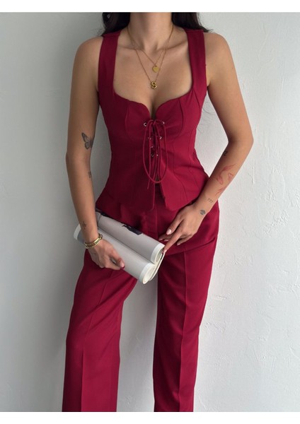 Yelek Pantolon Takım Ön Bağlama Premıum Kumaş