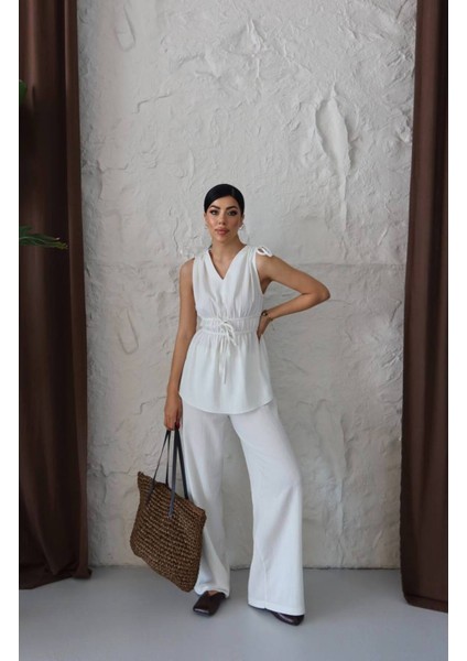 Kadın Lastik Detaylı Bluz Pantolon Takım indirimleri