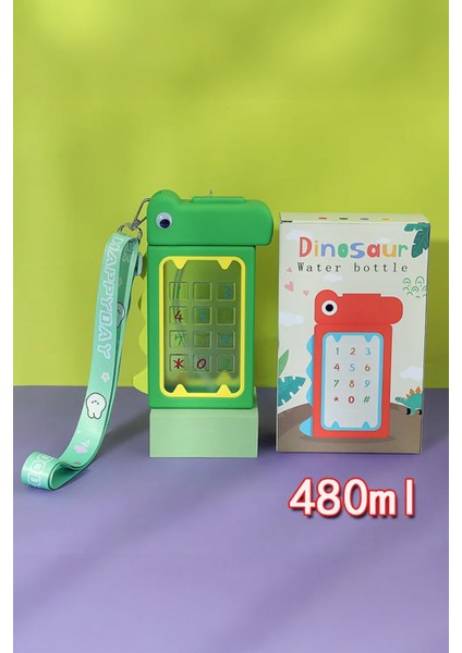 Dinozor Tasarımlı Suluk 480 ml Bpa Içermez Suluk Çocuk Okul Su Şişesi Taşınabilir Matara Yeşil