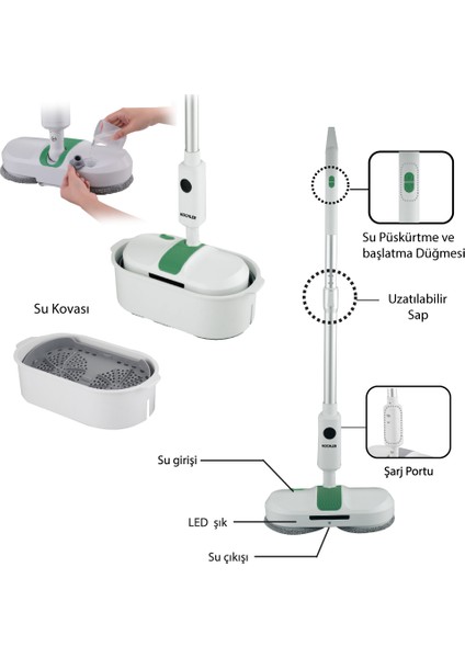 Kablosuz Elektrikli Mop T35 – Şarjlı Sessiz Elektrikli Paspas, Yıkanabilir Pedli (260 ml Su Hazneli) fiyatları