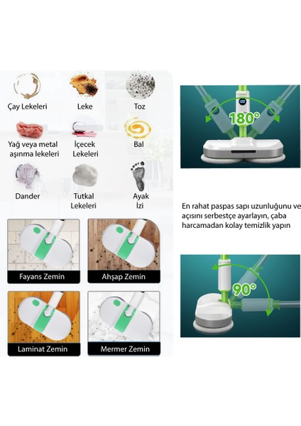 Kablosuz Elektrikli Mop T35 – Şarjlı Sessiz Elektrikli Paspas, Yıkanabilir Pedli (260 ml Su Hazneli)