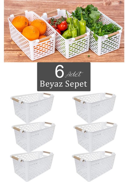 6 Adet Çok Amaçlı Plastik Tutacaklı Organizer Sepet, Dolap, Çekmece ve Banyo Için