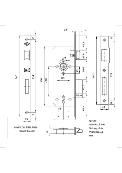 Köşeli 40 mm 1 Anahtarlı Oda Iç Kapı Kilidi Dayanıklı Metal Gövde Ahşap Kapılar Için Gömme Kilit fiyatları
