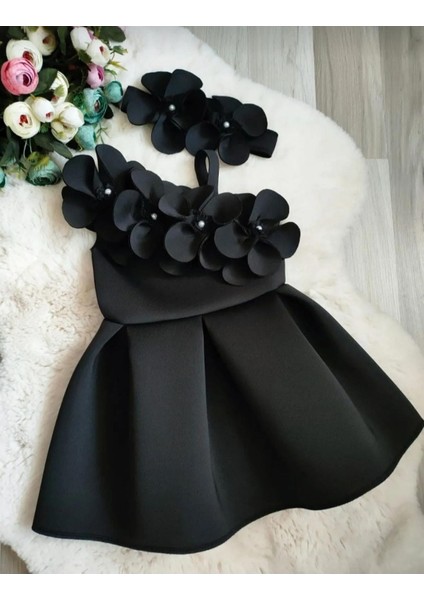 Kız Çocuk Çiçekli Bandanalı Doğum Günü Düğün Nişan Bebek Kınası Abiye/elbise