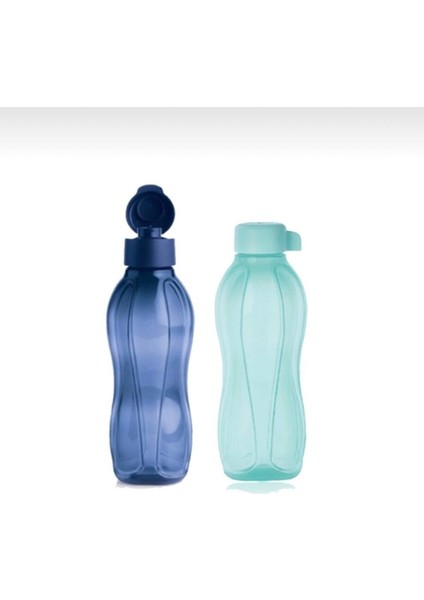 500 ml Plastik Eco İçecek Termosu 2'li Set – Mavi Şişe, Pembe Kapak, Çift Katmanlı Yalıtım, Kamp ve Outdoor Kullanımına Uygun