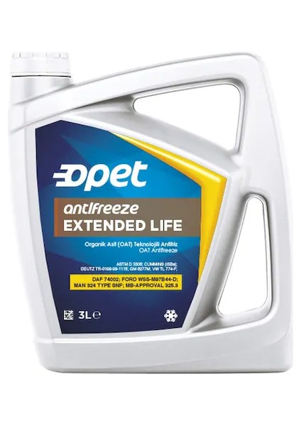 Opet Organik Extended Life Kırmızı Antifiriz 3 Litre Üretim 2022