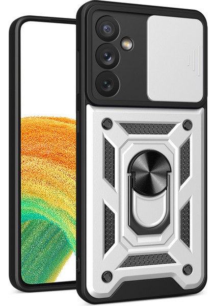 Samsung Galaxy A34 5g Darbeye Dayanıklı Tpu+Pc Kılıfı Halka Destekli Kayar Kamera Koruyucu Çizilmez Arka Kapak-Gümüş (Yurt Dışından)
