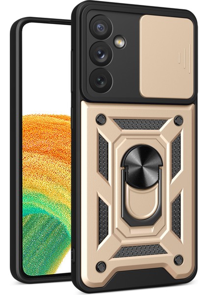 Samsung Galaxy A34 5g Darbeye Dayanıklı Tpu+Pc Kılıfı Halka Destekli Kayar Kamera Koruyucu Çizilmez Arka Kapak-Altın (Yurt Dışından)
