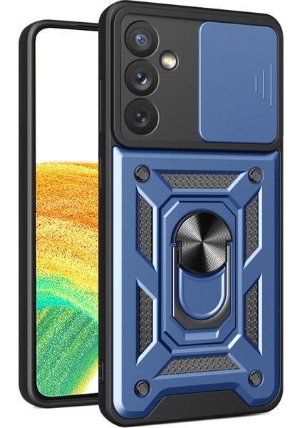 Samsung Galaxy A34 5g Darbeye Dayanıklı Tpu+Pc Kılıfı Halka Destekli Kayar Kamera Koruyucu Çizilmez Arka Kapak-Mavi (Yurt Dışından)