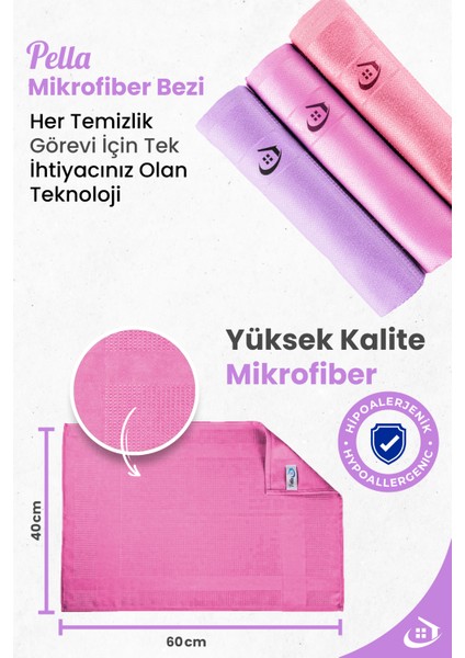 Active Çamaşır Suyu ile Kullanılabilen Tek Mikrofiber 3'lü Temizlik Bezi (40X60) Büyük Boy