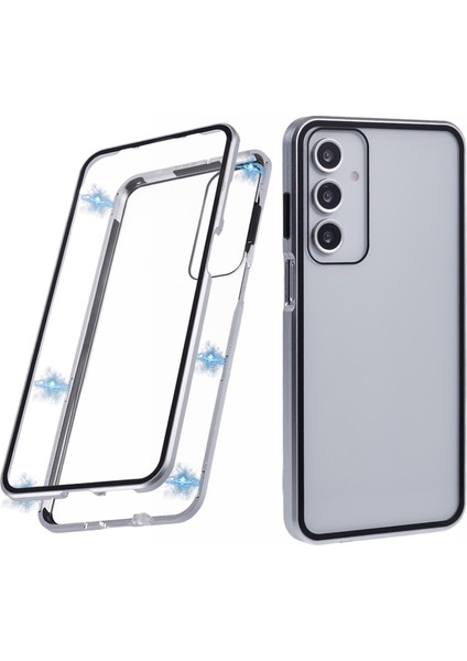 Samsung Galaxy A16 4g/5g Kılıf Çift Taraflı Temperli Cam Manyetik Şeffaf Telefon Kılıfı-Gümüş (Yurt Dışından)