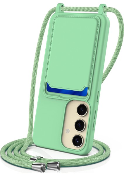 Samsung Galaxy A55 5g Kılıfı Sıvı Silikon Kart Tutucu Arka Telefon Kılıfı Ayarlanabilir Kordonlu-Yeşil (Yurt Dışından)