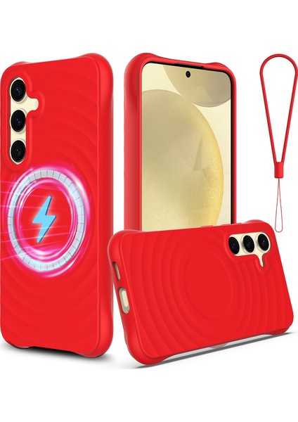 Samsung Galaxy S24 Kılıfı Magsafe Dalgalı Doku Sıvı Silikon Telefon Kılıfı ile Uyumlu-Kırmızı (Yurt Dışından)
