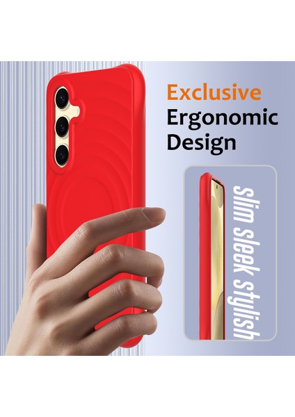 Samsung Galaxy S24 Kılıfı Magsafe Dalgalı Doku Sıvı Silikon Telefon Kılıfı ile Uyumlu-Kırmızı (Yurt Dışından) modelleri