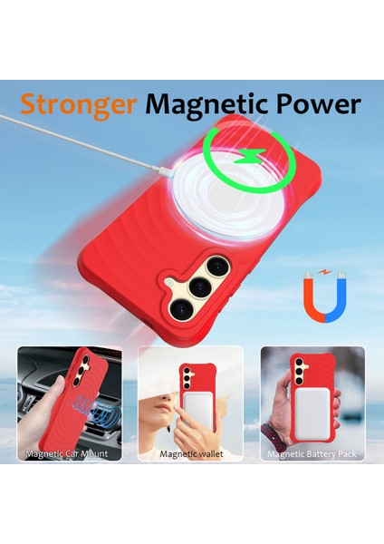 Samsung Galaxy S24 Kılıfı Magsafe Dalgalı Doku Sıvı Silikon Telefon Kılıfı ile Uyumlu-Kırmızı (Yurt Dışından) indirimleri
