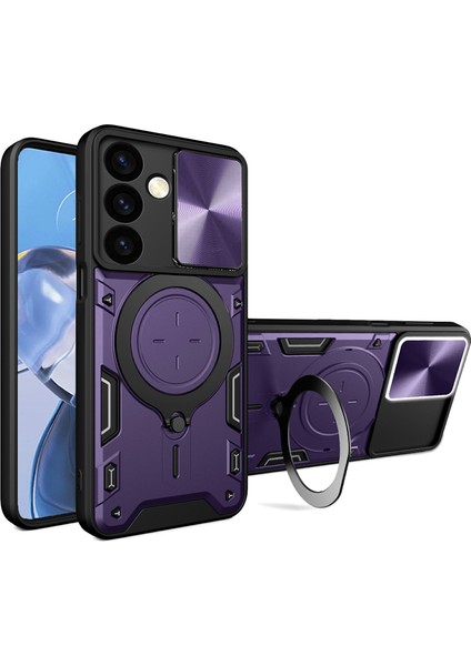 Samsung Galaxy S24 Kılıf Dahili Destek Ayağı/kayar Lens Pencere Tpu+Pc Telefon Kılıfı-Mor (Yurt Dışından)