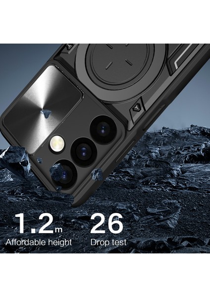 Samsung Galaxy S24 Kılıf Dahili Destek Ayağı/kayar Lens Pencere Tpu+Pc Telefon Kılıfı-Mor (Yurt Dışından) modelleri