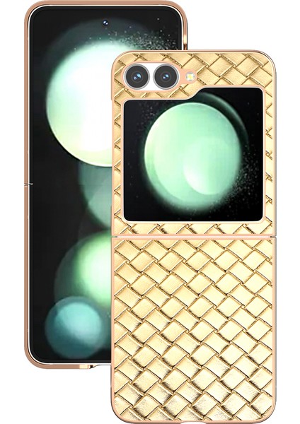 Abeel Samsung Galaxy Z Flip6 5g Kılıf Dokuma Doku Elektrokaplama Kenar Deri Kaplamalı Pc Telefon Kılıfı-Altın (Yurt Dışından) fiyatları
