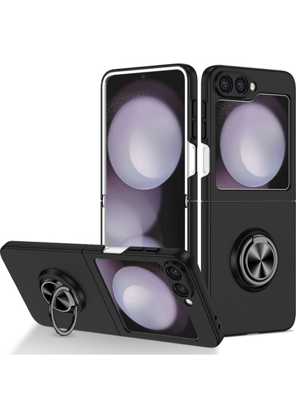 Samsung Galaxy Z Flip6 5g Kılıf Döndürülebilir Halka Destekli Sert Pc Telefon Kılıfı-Siyah (Yurt Dışından)
