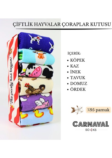 Çiftlik Hayvanları Desenli Tasarım 6'lı Çorap Kutusu